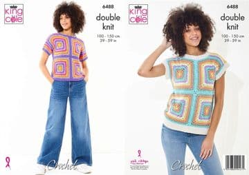 King Cole DK Crochet Pattern - 6488 Ladies Summer Tops (2 Designs)