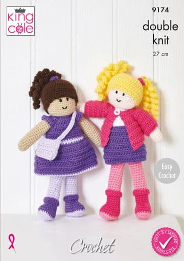 King Cole DK Crochet Pattern - 9174 Crocheted Dolls