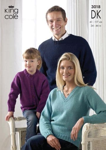 King Cole DK Knitting Pattern - 3018 Sweaters & Cardigan