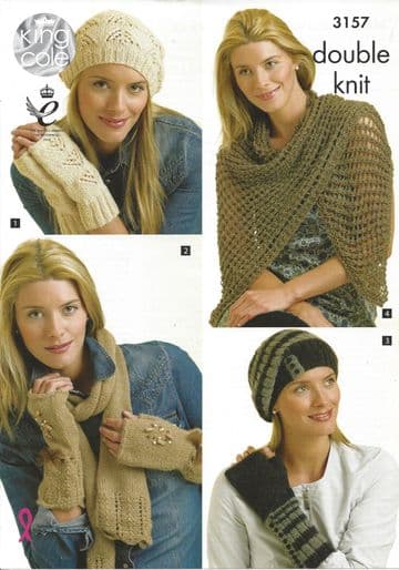 King Cole DK Knitting Pattern - 3157 Hats, Gloves & Scarves