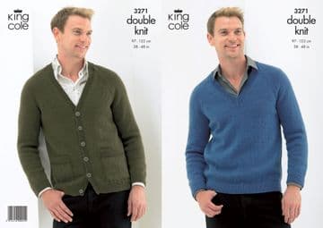 King Cole DK Knitting Pattern - 3271 Sweater & Cardigan