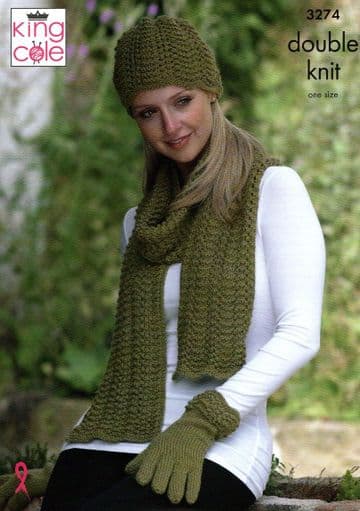 King Cole DK Knitting Pattern - 3274 Scarves & Hats
