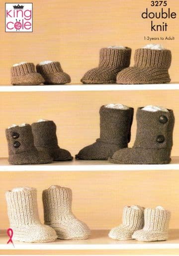 King Cole DK Knitting Pattern - 3275 Hug Boots