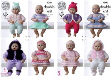 King Cole DK Knitting Pattern - 4000 Hat, Jacket, Trousers, Dress, Headband, Sweater Skirt, Fur