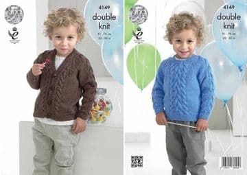 King Cole DK Knitting Pattern - 4149 Sweater & Cardigan