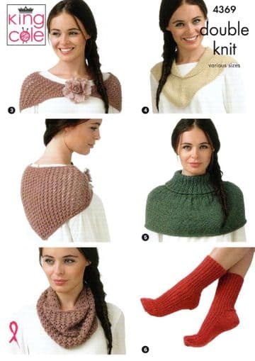 King Cole DK Knitting Pattern - 4369 Hats, Scarves, Neck Warmers, Socks & Gloves