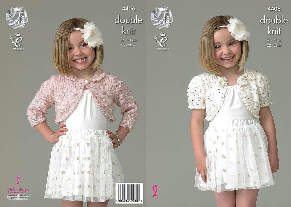 King Cole DK Knitting Pattern - 4406 Girls Boleros