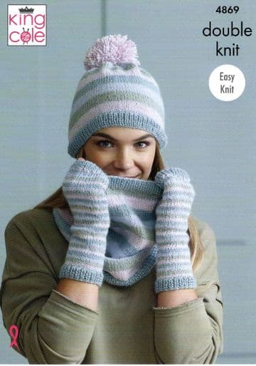 King Cole DK Knitting Pattern - 4869 Snoods, Hats & Mitts
