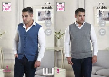 King Cole DK Knitting Pattern - 5229 Men's Slipover & Waistcoat