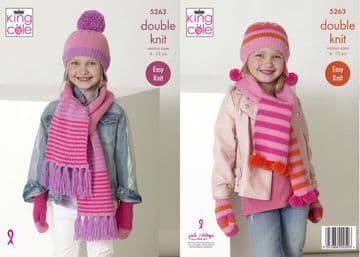 King Cole DK Knitting Pattern - 5263 Scarves, Helmets & Mitts