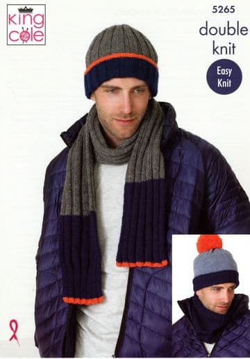 King Cole DK Knitting Pattern - 5265 Hats, Scarves & Snood