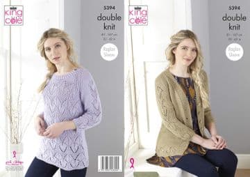 King Cole DK Knitting Pattern - 5394 Ladies Sweater & Cardigan