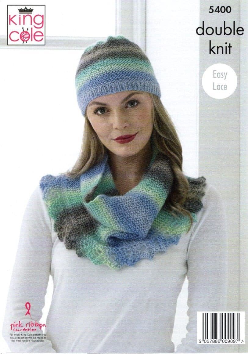 King Cole DK Knitting Pattern 5400 Shawl Cowl & Hat