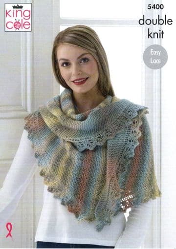 King Cole DK Knitting Pattern - 5400 Shawl, Cowl & Hat