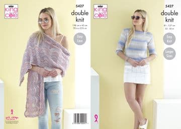 King Cole DK Knitting Pattern - 5427 Ladies Sweater & Shawl