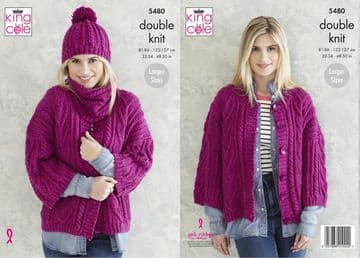 King Cole DK Knitting Pattern - 5480 Ladies Jacket, Snood & Hat
