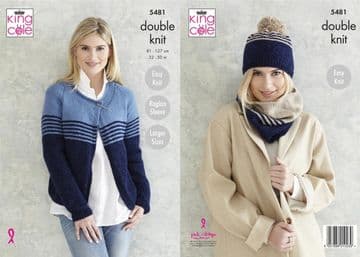 King Cole DK Knitting Pattern - 5481 Ladies Cardigan, Snood & Hat