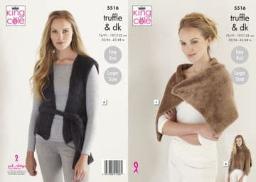 King Cole DK Knitting Pattern - 5516 Wrap, Poncho & Waistcoat