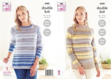 King Cole DK Knitting Pattern - 5582 Ladies Sweaters