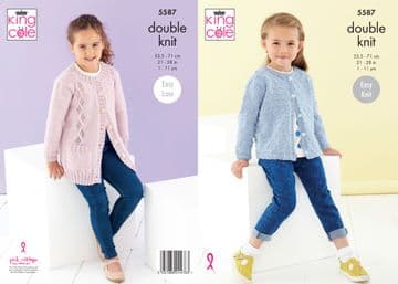 King Cole DK Knitting Pattern - 5587 Girl's Cardigans