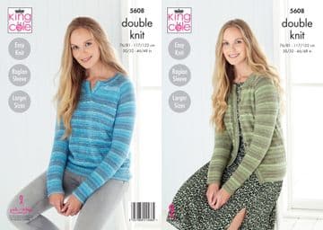 King Cole DK Knitting Pattern - 5608 Ladies Cardigan & Sweater