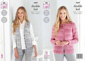 King Cole DK Knitting Pattern - 5609 Cardigan & Waistcoat