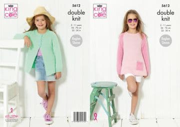 King Cole DK Knitting Pattern - 5612 Children's Sweater & Cardigan