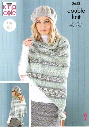 King Cole DK Knitting Pattern - 5652 Ponchos, Snood & Shawl