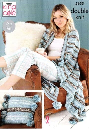 King Cole DK Knitting Pattern - 5655 Cushion, Throw, Hot Water Bottle & Tea Cosy
