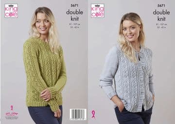 King Cole DK Knitting Pattern - 5671 Ladies Cardigan & Sweater