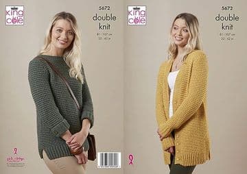 King Cole DK Knitting Pattern - 5672 Ladies Cardigan & Sweater