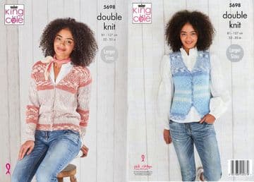 King Cole DK Knitting Pattern - 5698 Ladies Cardigan & Waistcoat