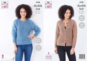 King Cole DK Knitting Pattern - 5708 Sweater & Cardigan