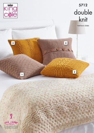 King Cole DK Knitting Pattern - 5712 Bed Runner & Cushions