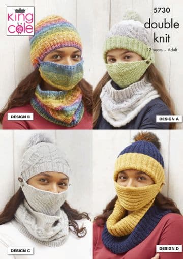 King Cole DK Knitting Pattern - 5730 Girl's & Lady's Hats, Face Coverings & Cowls