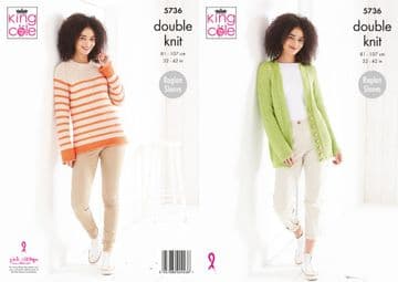 King Cole DK Knitting Pattern - 5736 Ladies Cardigan & Sweater