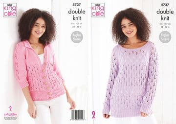 King Cole DK Knitting Pattern - 5737 Ladiers Sweater & Cardigan