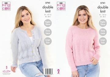King Cole DK Knitting Pattern - 5741 Sweater & Cardigan