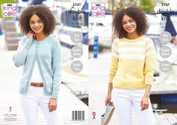 King Cole DK Knitting Pattern - 5747 Ladies Sweater & Cardigan