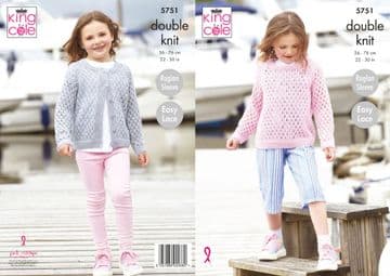King Cole DK Knitting Pattern - 5751 Childrens Cardigan & Sweater