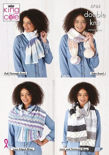 King Cole DK Knitting Pattern - 5784 Wrap & Scarves