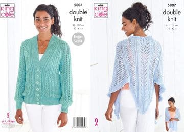 King Cole DK Knitting Pattern - 5807 Shawl & Cardigan