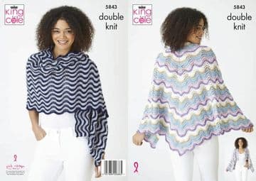 King Cole DK Knitting Pattern - 5843 Ladies Wrap & Shawl