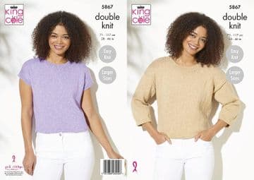 King Cole DK Knitting Pattern - 5867 Ladies Sweater & Summer Top