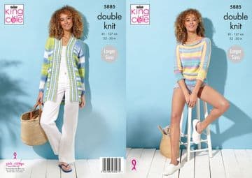 King Cole DK Knitting Pattern - 5885 Ladies Sweater & Cardigan