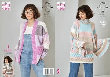 King Cole DK Knitting Pattern - 5900 Cardigan, Sweater & Scarf