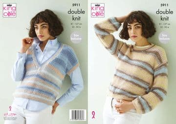 King Cole DK Knitting Pattern - 5911 Ladies Sweater & Tank Top