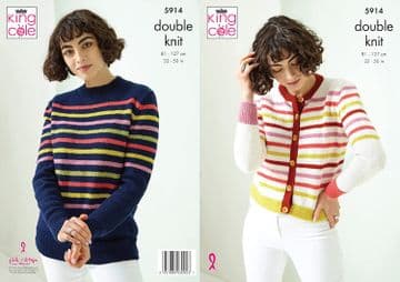 King Cole DK Knitting Pattern - 5914 Sweater & Cardigan
