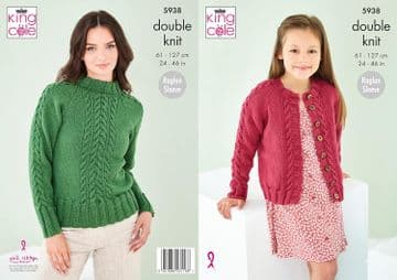 King Cole DK Knitting Pattern - 5938 Sweater & Cardigan