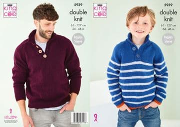 King Cole DK Knitting Pattern - 5939 Boy's & Men's Sweater